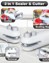 Portable Mini Sealing Machine 2 in 1 USB Rechargeable Magnetic Bag Sealer Heat Seal with Cutter